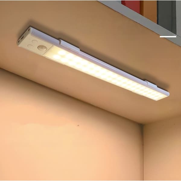 Uppladdningsbar LED-list med PIR-rörelsesensor, 3-färgs dimbar, magnetisk snap-on utan borrning, USB 5v för garderober och skåp White 50 cm