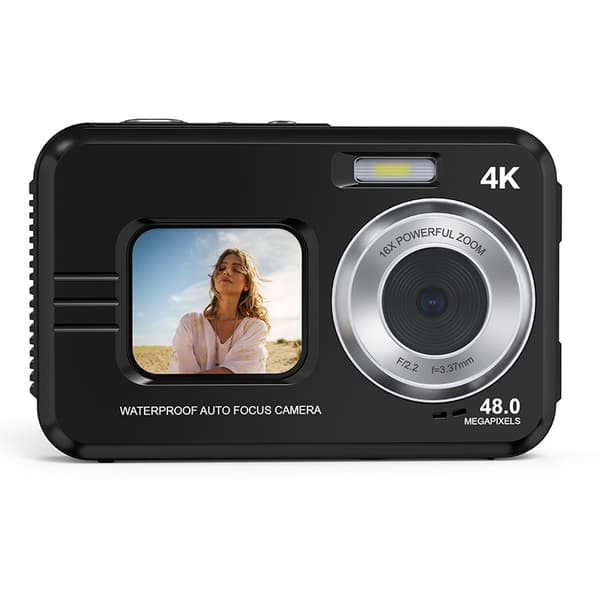 Undervannskamera vanntett 48MP/4K/16x zoom/dobbel skjerm/autofokus Black