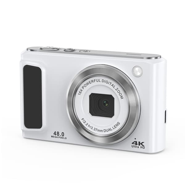 4K HD digitalkamera med fram- och bakkamera och stabilisering White