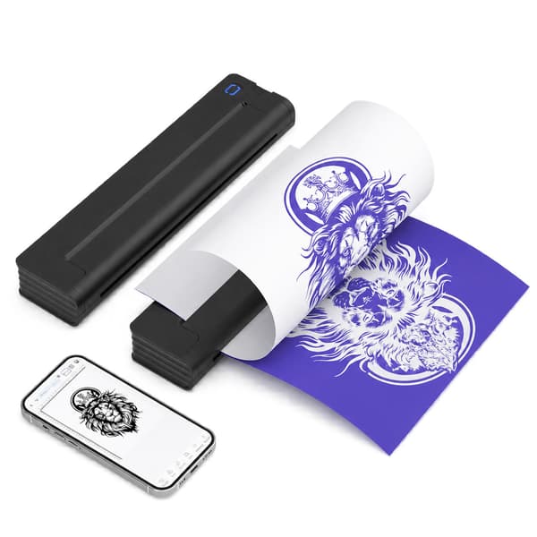 A46 tatoveringsskabelonprinter - Bluetooth bærbar termisk printer, sort, kompatibel med Android, iOS og Windows, understøtter 210mm/216mm papir