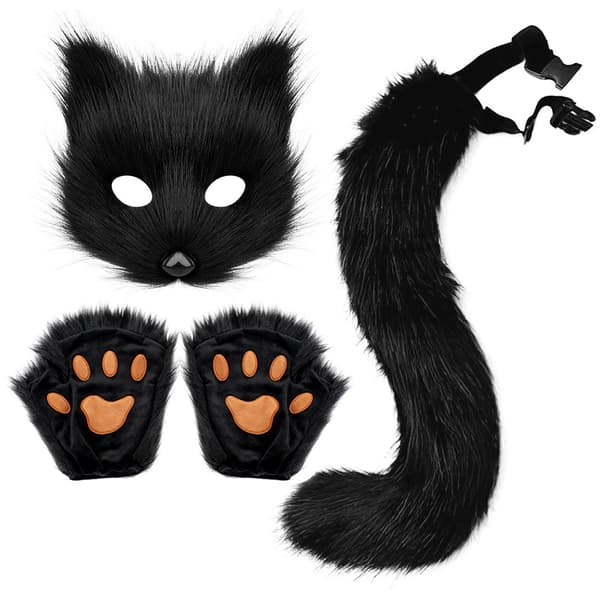Halloween Pehmo Kettu Naamio Asusetti - Sisältää Naamion, Hännän ja Käpälät