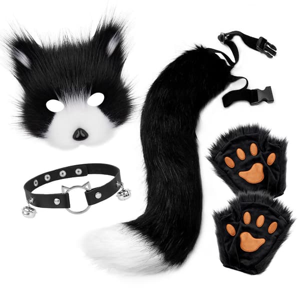 Halloween Plysch Räv Maskeraddräkt Set - Inkluderar Mask, Halsband, Svans och Tassar