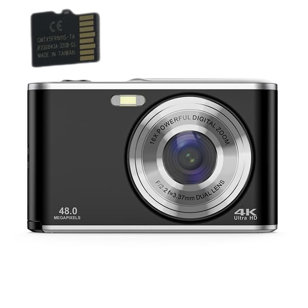 Digitalkamera 4K 48MP 16 x zoom webkamera med 32 GB TF-kort Black