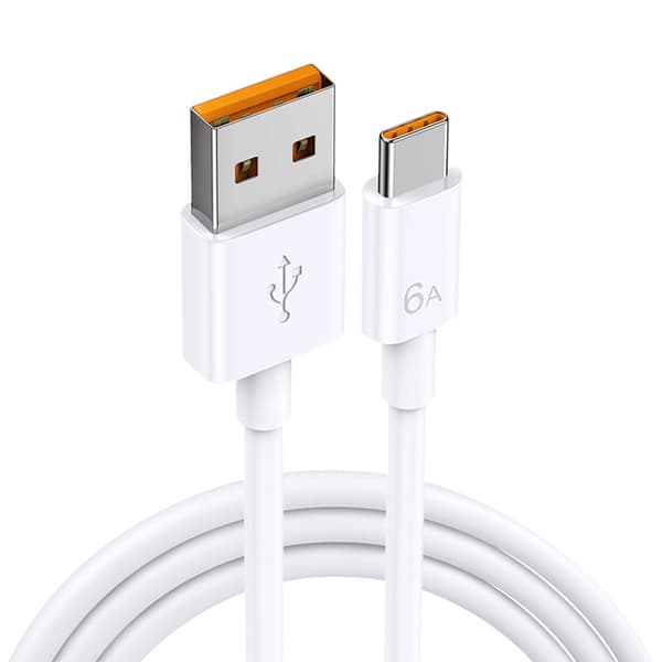 Superrask ladekabel USB-C 66W 6A, Kompatibel med Huawei, Xiaomi Hvit 1 m