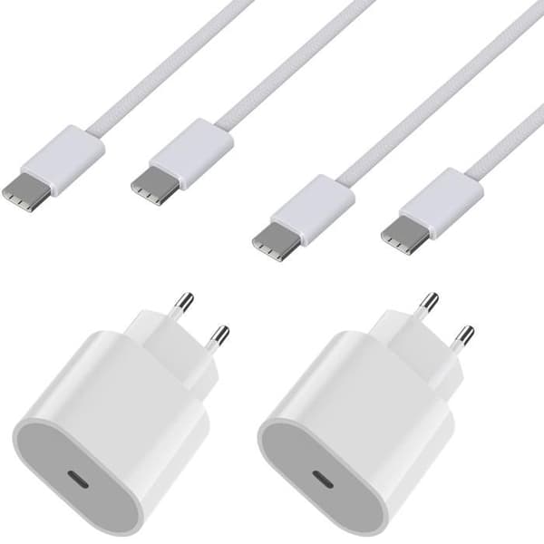 2 Snabbladdare 20W + 2 USB-C Kablar 2m för iPad Air 11" 2024/iPad Air 13" 2024/iPad Pro 11" 2024/iPad Pro 13" 2024