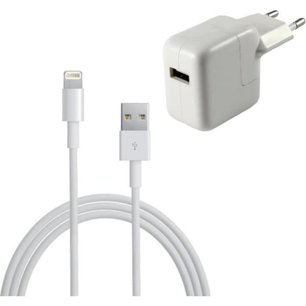 [Kompatibel iPad 2017 - 2018 - AIR - MINI - PRO] Kabel 1M + Vit Väggladdare [Phonillico®]