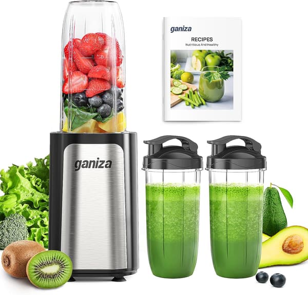 Smoothieblender 900W | Kompakt maskin för shakes | 3 portabla flaskor | Rostfritt stål