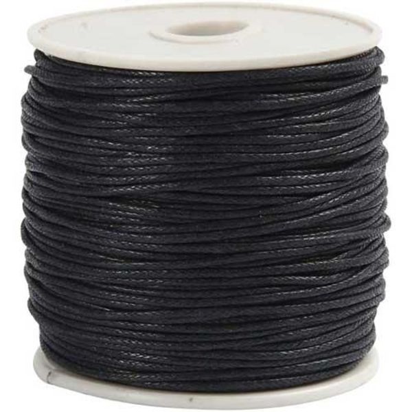 Vaxat Bomullssnöre 1 mm - Svart - 40 m