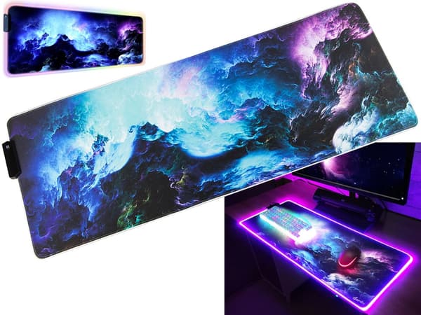 Gaming Musmatta med RGB LED-ljus - 90x40cm - Havsvågor