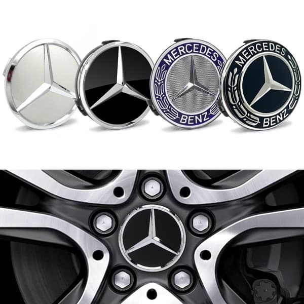 Mercedes-Benz Senterkopper / Hjulnav Bil Emblem - 4-pak - 75mm Svart