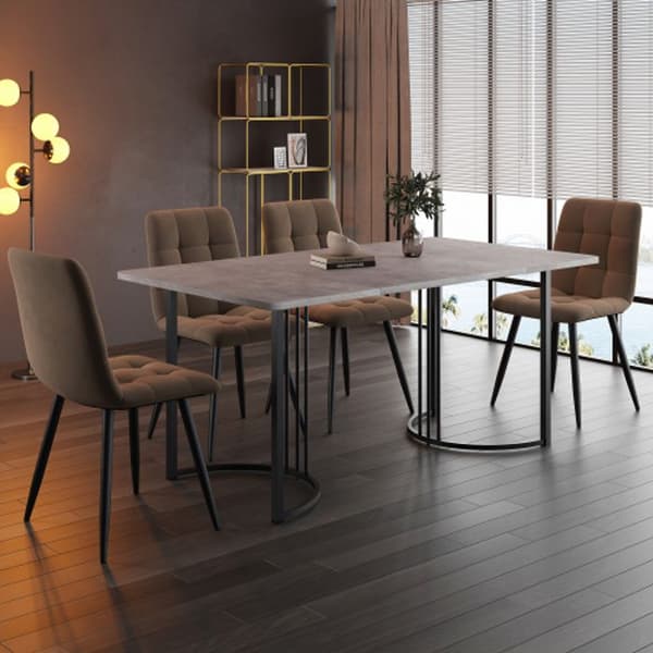 Matgrupp - MUVOE - 5 delar - Bord 140x80 cm - Stolar i sammet - Brun