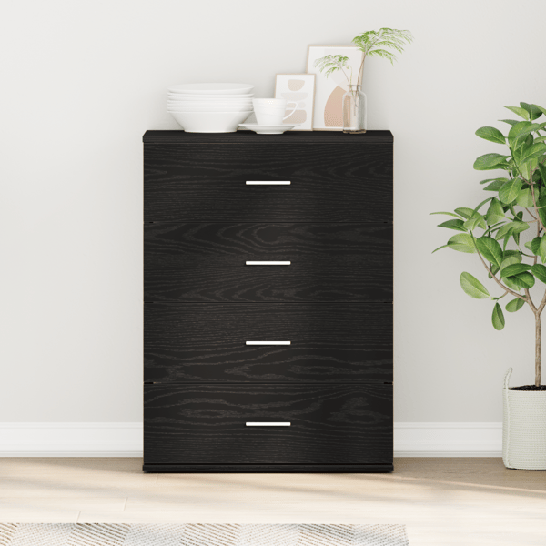 Sideboard med låda Svart Ek 60 x 39 x 80 cm Konstruerat trä