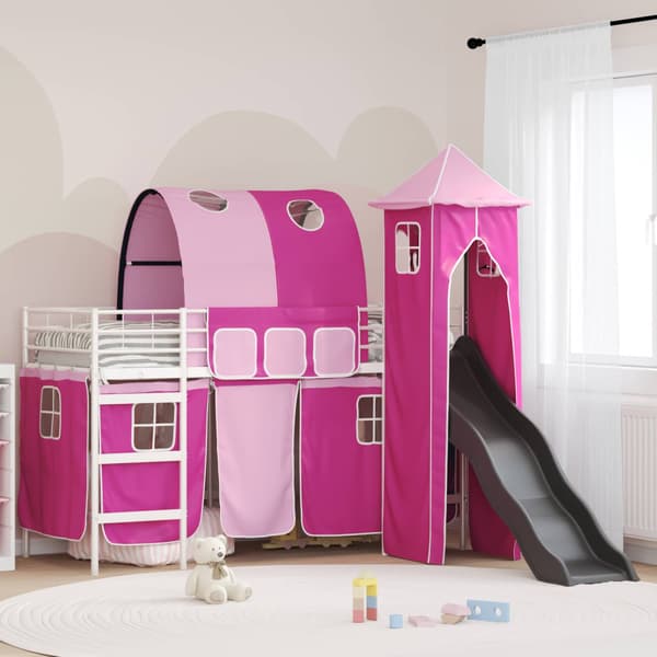 Barns loft sängram Vit och Rosa 100 x 190 cm Metall