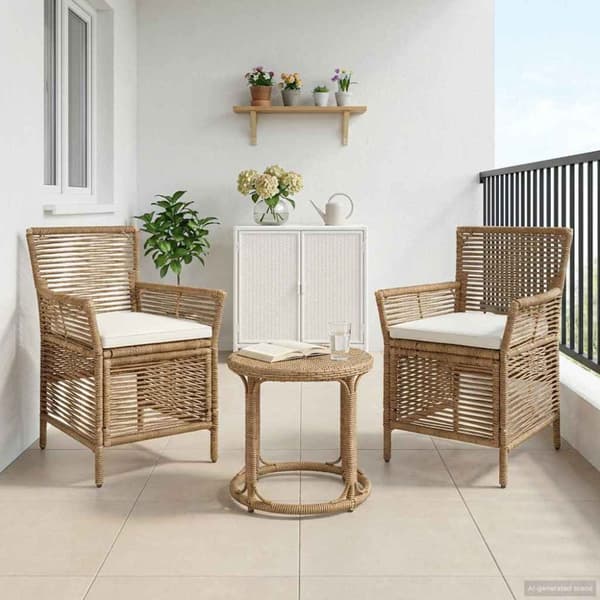 Utomhusstol med kudde 2 pcs Beige och gräddfärgad konstrotting