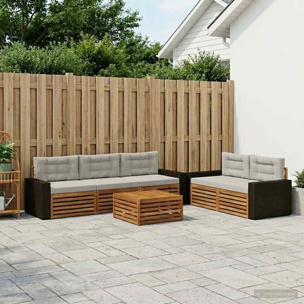 Utomhussoffset 6 pcs Naturlig och ljusgrå