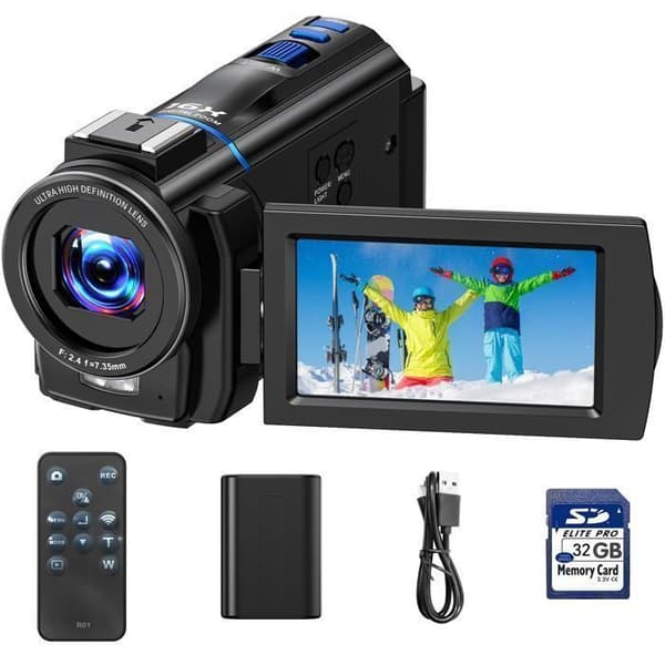 4K 48MP Videokamera Vlogging Nattvision IR 3" roterande pekskärm 270° Zoom 16X med 32 GB SD-kort