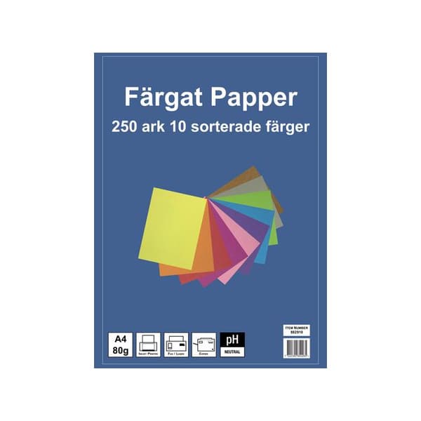 Tonpapper A4, 80g 10 färger 250/fp
