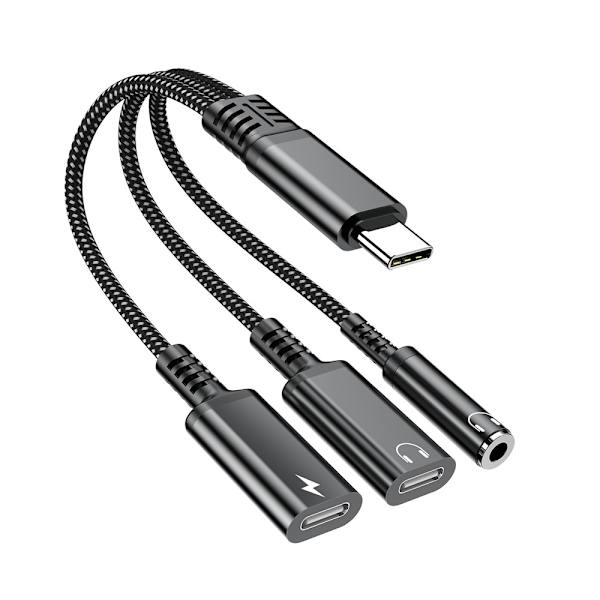 Aux-adapter 60 W USB-C til 3,5 mm + USB-C hodetelefoner + USB-C PD-lading