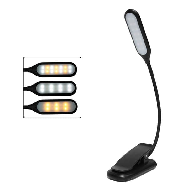 Læselampe Genopladelig LED-klemme med 3 farvetemperaturer - Sort