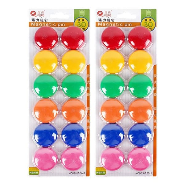 24 stk. 30 mm farverige runde magneter til whiteboard med stærke magnetiske knapper