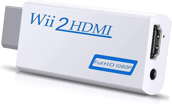 HDMI-adapter kompatibel med Nintendo Wii – Full HD 1080p med 3,5 mm-kontakt, vit, för skärmar, projektorer och TV-apparater (vit)