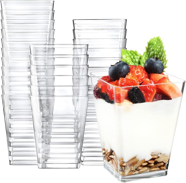 50-pack - Fyrkantiga Plastbägare Liten genomskinlig  – 120 ml, Serveringsbägare för Dessert, Mousse