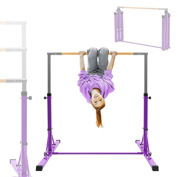 Hauki gymnastikstång, lila, hopfällbar gymnastikstång, gymnastikstång för barn, höjdjusterbar horisontell stång 95,5-150 cm, gymnastikstång trä/stål,