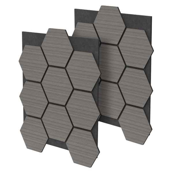 ML-Design set med 2 akustikpaneler 66x81x2cm för 1m² - grå, MDF akustikpaneler i hexagon trälook, väggpaneler för ljudisolering, väggpaneler för
