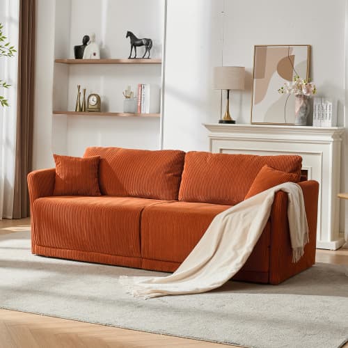 Modernt minimalistiskt tygsoffa med multifunktionell omvandling – bekväm bäddsoffa för vardagsrum, kontor & studior, fällbar dubbelbäddsoffa för små l