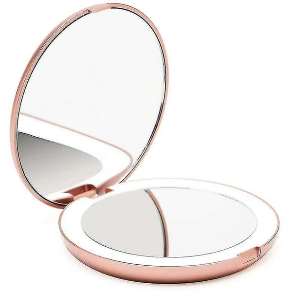 Oplyst lommespejl, 1x/10x forstørrelse - Stort makeup-spejl med naturligt lys, 9 cm diameter