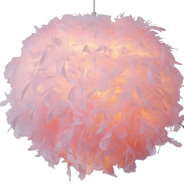Fjäderlampskärm för pendellampa, bordslampa, golvlampa | Fluffig fjäderlampskärm för vardagsrum, sovrum (rosa)