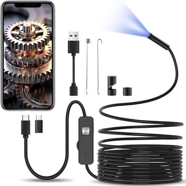 10m inspeksjonskamera med halvstiv kabel, 8,0 mm type-C endoskop med 6 LED-lys, USB-endoskopkamera for Android-telefoner
