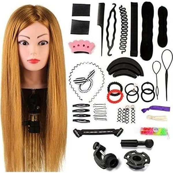 (brun) Neverland Beauty 60 cm treningshoder frisørstylinghode kosmetologi øvelsesdukke 60 % ekte hår + holder &