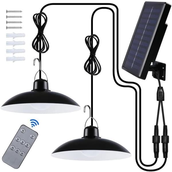 Dobbelthoved solcellelampe 120W 4-tilstands pendellampe IP65 vandtæt 2windeal® udendørs lysekrone med bevægelsessensor