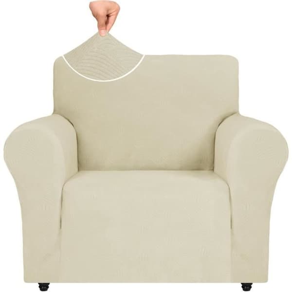 (Beige) Stretchigt fåtöljöverdrag - Beige - 1-sits sofföverdrag med armstöd - Hundsoffskydd