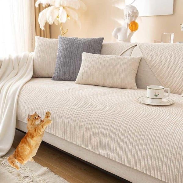 Kattesofabeskytter, sofabeskytter, smudsafvisende hjørnesofabetræk, hundesofabeskytter, cremehvid – 90x180 cm