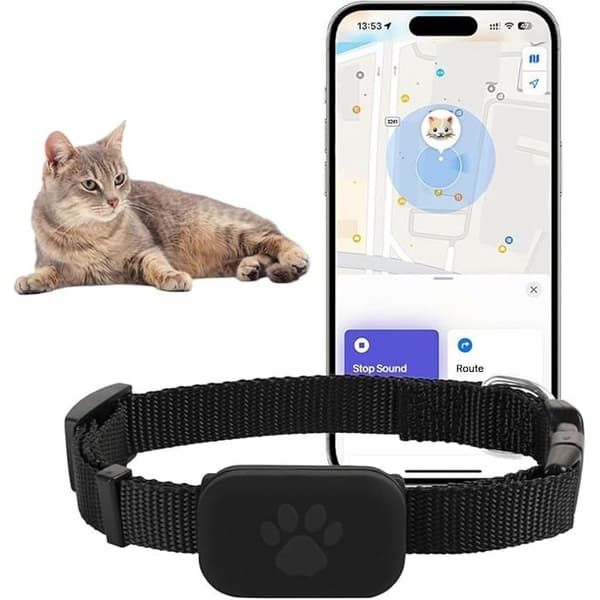GPS-halsbånd til sporing af katte og hunde, til Apple Find (kompatibel med iOS/Android) sort