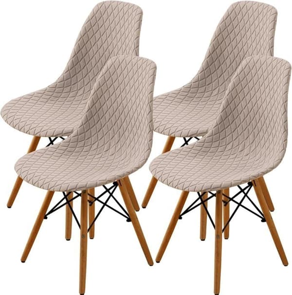 (sandfarge) 4 stk. skandinaviske stoltrekk, stretchtrekk til spisestue, diamantjacquard - khaki