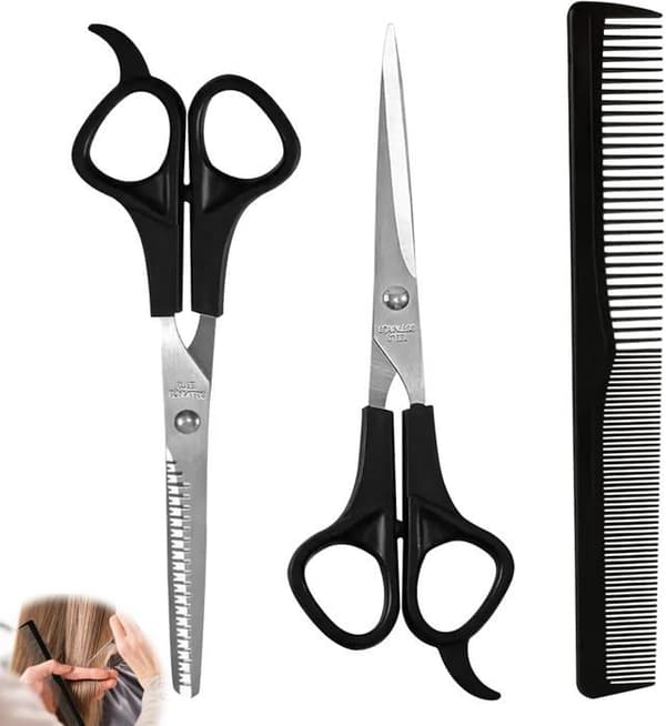 Frisørsaks for barbering, hårtynning, hårklippesaks, sett med tynningssakser i rustfritt stål med kam, gjør-det-selv