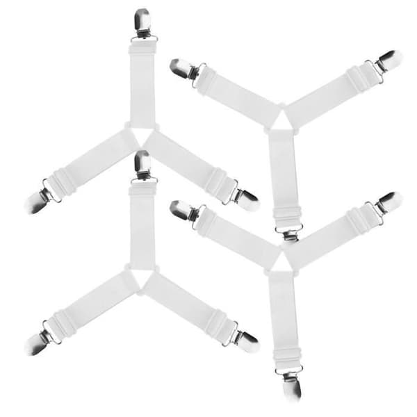 (Hvide) Justerbare lagenbeslag - QILU - Elastiske Y-stropper - Hvide - 4 stk. - 40 cm til 90 cm