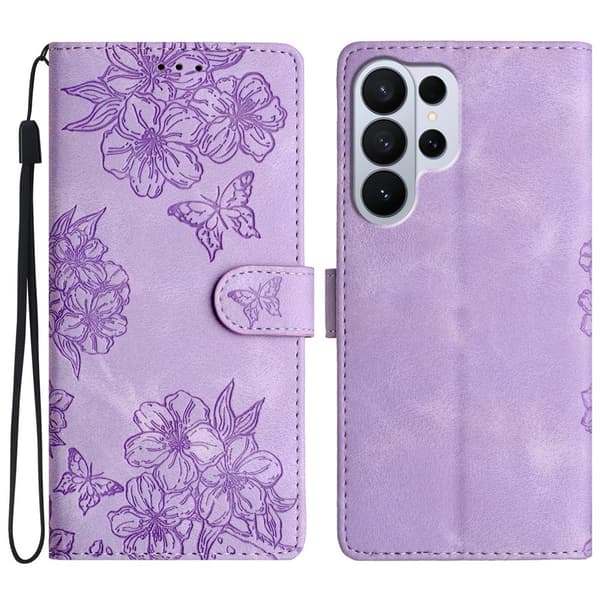 Samsung Galaxy S26 Ultra Fodral Med Blommigt Tryck Läder Lila