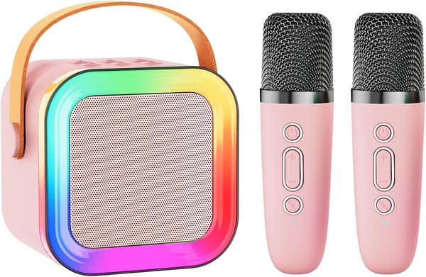 Minikaraokemaskin med högtalare för barn och vuxna, bärbar Bluetooth-enhet med 1-2 trådlösa mikrofoner, jul och