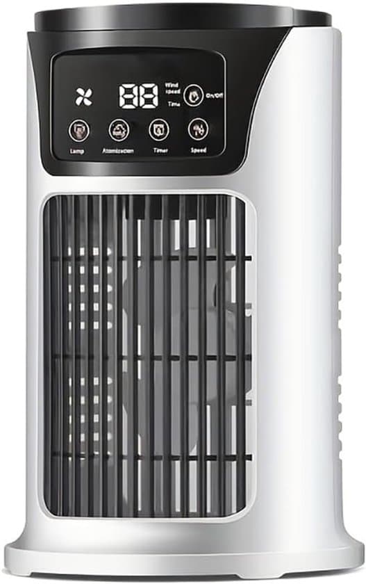 Miniluftkylare - 6 hastigheter, USB, vattentank, timer, luftkylare för skrivbord, sovrum och hemmakontor - Vit