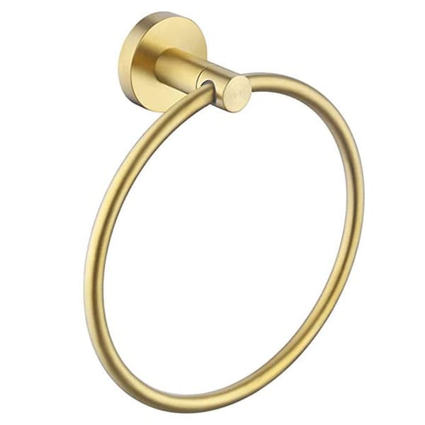 Børstet guld håndklædering, 16 cm diameter, moderne vægmonteret håndklædeholder i rustfrit stål