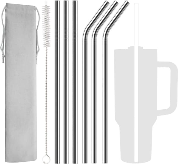 Genanvendelige sugerør i rustfrit stål - Velegnet til Stanley Cup 30 oz / 40 oz - Miljøvenligt 304 rustfrit stål - Inkluderer rengøringsbørste - Tåler