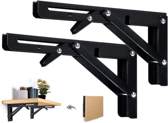 Sammenklappelig hyldebeslag - 20 cm - op til 50 KG - 2 stk - Sort - Hyldeholder - Metal hyldebeslag - Sort - 2 stk - 20 cm