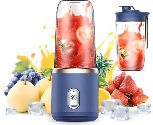 412 ml mixer för juicer och smoothies med 6 blad. Kraftfull Fusion Blender med USB-laddningsfunktion, lock och kopp ingår. Resa