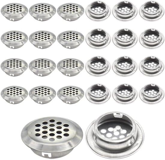 30-pak - 25 mm rund blød ventilationsrist - ventilationsriste i rustfrit stål til skabe