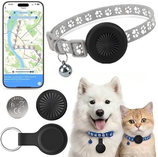 Vandtæt Mini GPS Tracker til Katte & Hunde - Inkluderer Kattehalsbånd & Silikoneetui - GPS Tracker Kat og GPS Tracker Hund - Kæledyrs Tracker