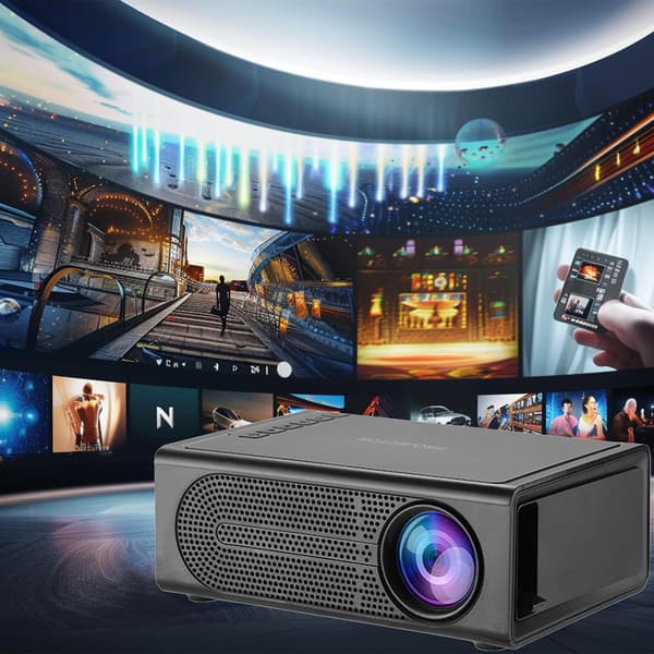 Bærbar vægprojektor, miniprojektor til soveværelset med fjernbetjening (LED), telefonprojektor 1080P HD, projektor til stuen og